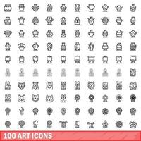 100 art icons set, outline style vector