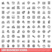 100 business icons set, outline style vector