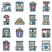 Popcorn maker machine icons set vector flat