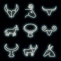 Wildebeest icons set vector neon