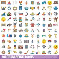 100 team spirit icons set, cartoon style