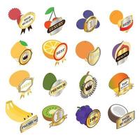 Quality fruit icons set, isometric style vector