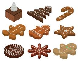 Gingerbread icons set, isometric style vector