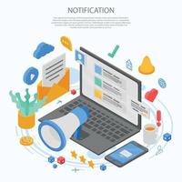 Notification message concept banner, isometric style vector