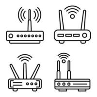 Router icons set, outline style vector