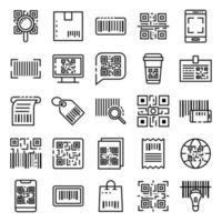 QR code icons set, outline style vector