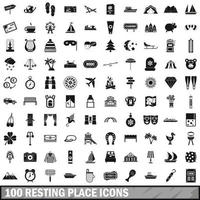 100 resting place icons set, simple style vector