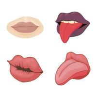 conjunto de iconos de labios, estilo de dibujos animados vector