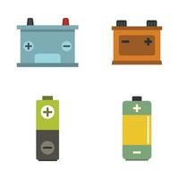 Battery icon set, flat style vector