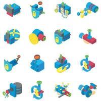 Cyber mining icons set, isometric style vector