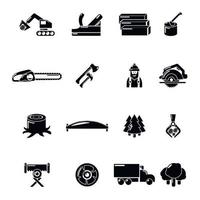 Timber industry icons set, simple style vector