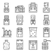 Cooler water icons set, outline style