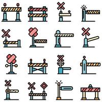 Railroad barrier icons set vector flat