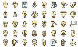 Smart lightbulb icons set line color vector