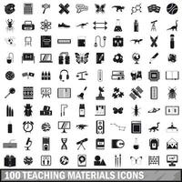 100 teaching materials icons set, simple style vector