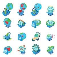 World shopping icons set, isometric style vector