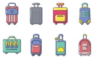 conjunto de iconos de bolsa de viaje, estilo de dibujos animados vector