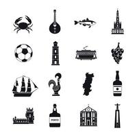 conjunto de iconos de viaje portugal, estilo simple vector
