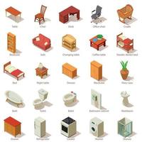 Domestic furniture icons set, isometric style vector