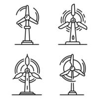 Wind turbine icons set, outline style vector