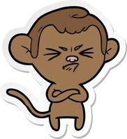 sticker of a cartoon annoyed monkey vector