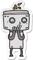 sticker of a nervous cartoon robot vector