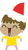 flat color illustration of a happy man wearing santa hat vector