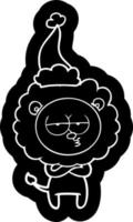 icono de dibujos animados de un león cansado con sombrero de santa vector