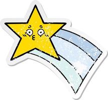 distressed sticker of a cute cartoon shooting rainbow star vector