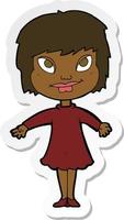 sticker of a cartoon girl shrugging shoulders vector