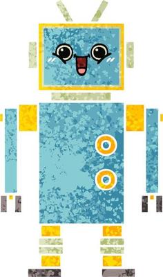 retro illustration style cartoon robot