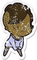 distressed sticker of a cartoon woman vector