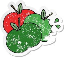 distressed sticker of a cute cartoon apples vector