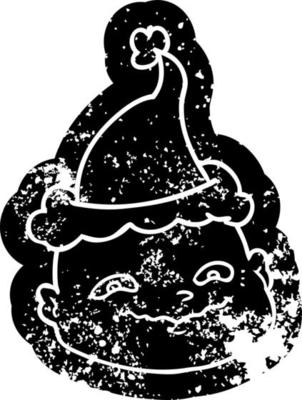 cartoon distressed icon of a bald man wearing santa hat