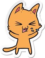 sticker of a cartoon cat hissing vector