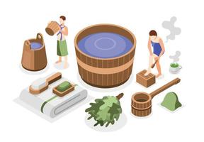 Bathhouse And Spa Relaxing Isometric Composition vector