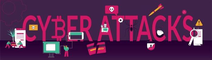 Cyber Attacks Text Horizontal Banner vector