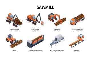 Isometric Sawmill Set vector