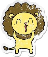 distressed sticker of a laughing lion cartoon vector