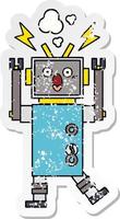 distressed sticker of a cute cartoon malfunctioning robot vector