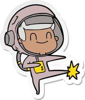 sticker of a happy cartoon astronaut vector