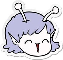 sticker of a cartoon alien space girl face vector