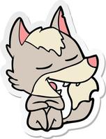 sticker of a cartoon wolf sitting laughing vector