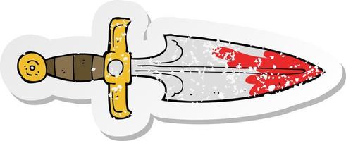 retro distressed sticker of a cartoon bloody dagger vector