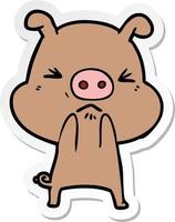 sticker of a cartoon angry pig vector