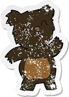 retro distressed sticker of a cartoon black bear vector