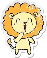 distressed sticker of a laughing lion cartoon vector