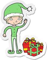 sticker of a cartoon christmas elf vector