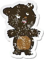 retro distressed sticker of a cartoon happy little black bear vector