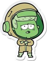 sticker of a cartoon tired astronaut vector